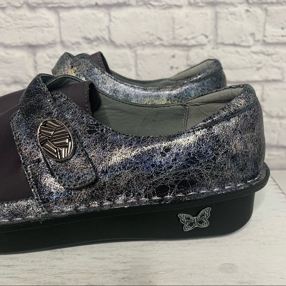 NWOT Alegria Comfort Dream Fit Neoprene Metallic Blue Gray Den-735 Slip On Clogs - Picture 8 of 16